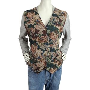 Vintage 90s Canadiana Tapestry Leaf Vest | Size L | Unisex